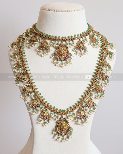 Lakshmi Mint Beads & Ruby Stone Guttapusalu Bridal Combo ( 3 piece )