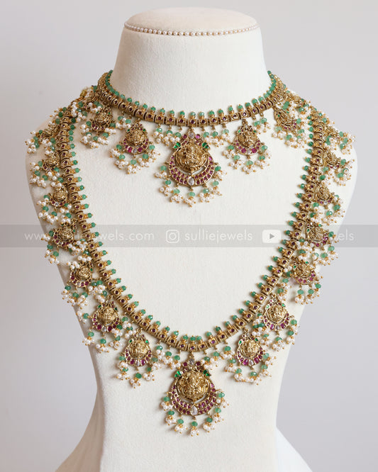 Lakshmi Mint Beads & Ruby Stone Guttapusalu Bridal Combo ( 3 piece )