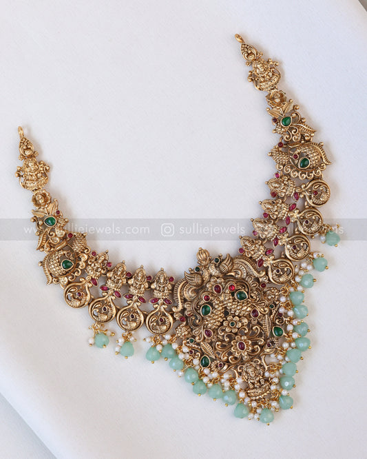 Sullie Basic - Peacock Lakshmi Necklace with Mint Beads and Earrings