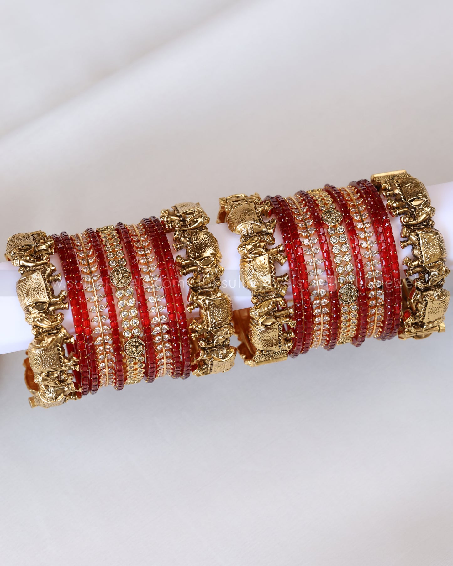 Premium Red Bridal Temple Bangle Combo - Set of 22 bangles