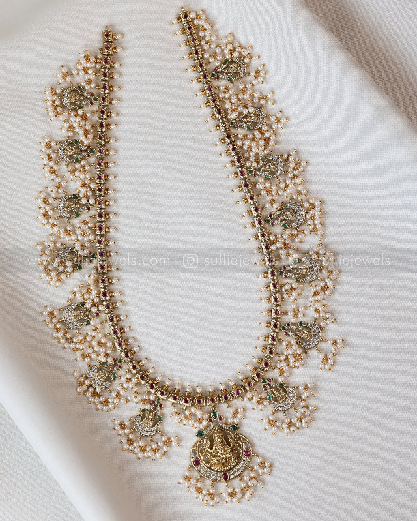 7112 - Lakshmi Pearl & White Stone Guttapusalu Haram with Earrings