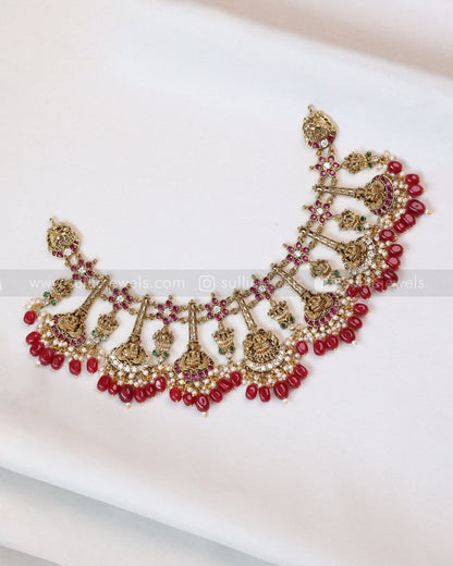3425 - Goddess Designer Red Beads Necklace with Earring