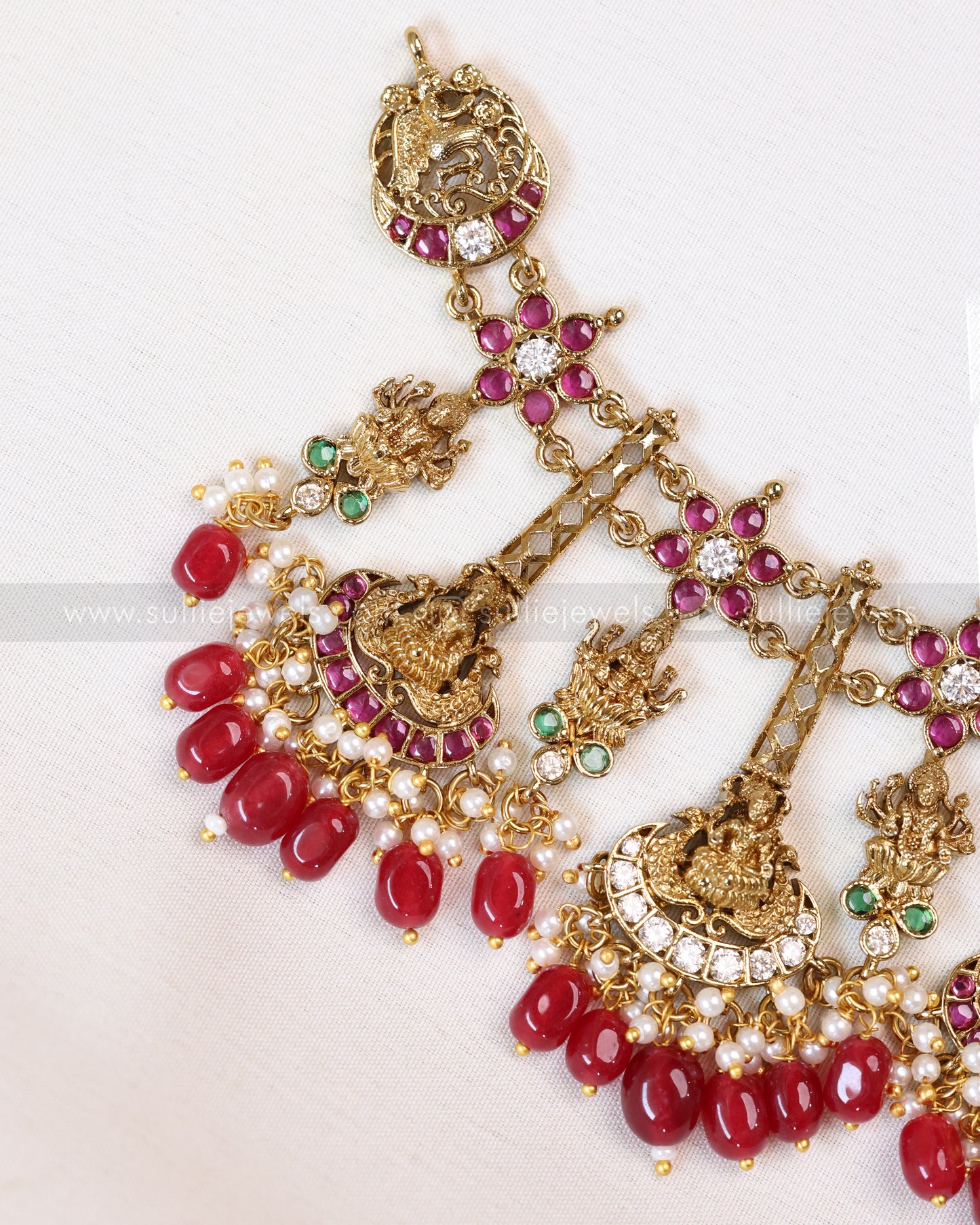3425 - Goddess Designer Red Beads Necklace with Earring