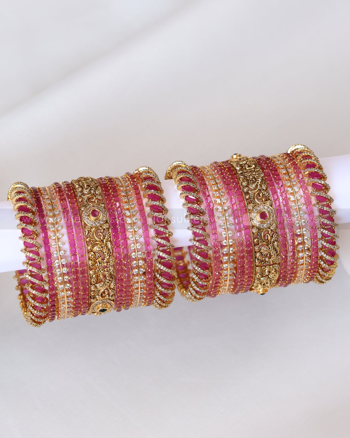 Premium Pink Bridal Temple Bangle Combo - Set of 22 bangles
