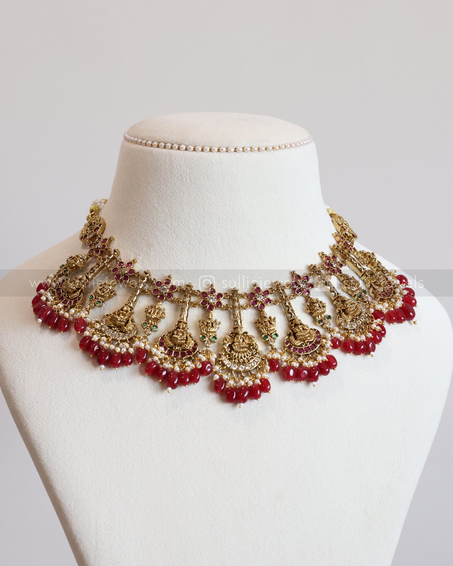 3425 - Goddess Designer Red Beads Necklace with Earring