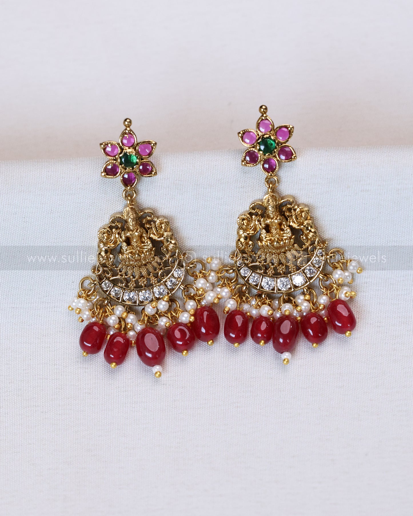 3425 - Goddess Designer Red Beads Necklace with Earring