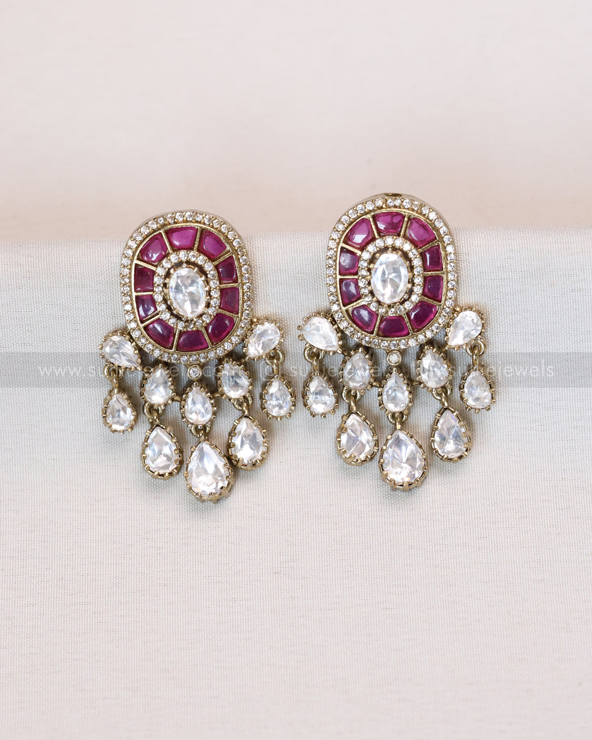 Victorian Premium Polki Earring - Ruby