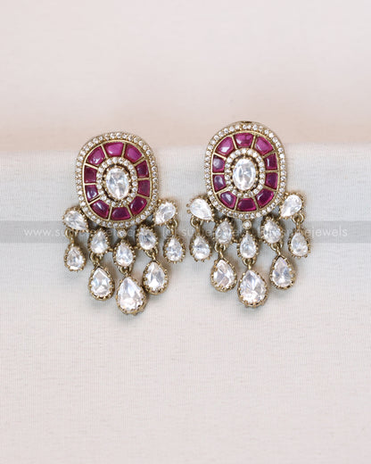 Victorian Premium Polki Earring - Ruby