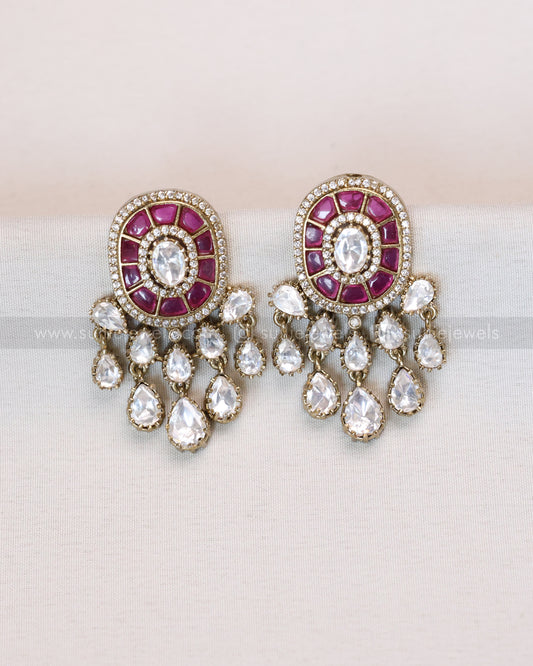 Victorian Premium Polki Earring - Ruby