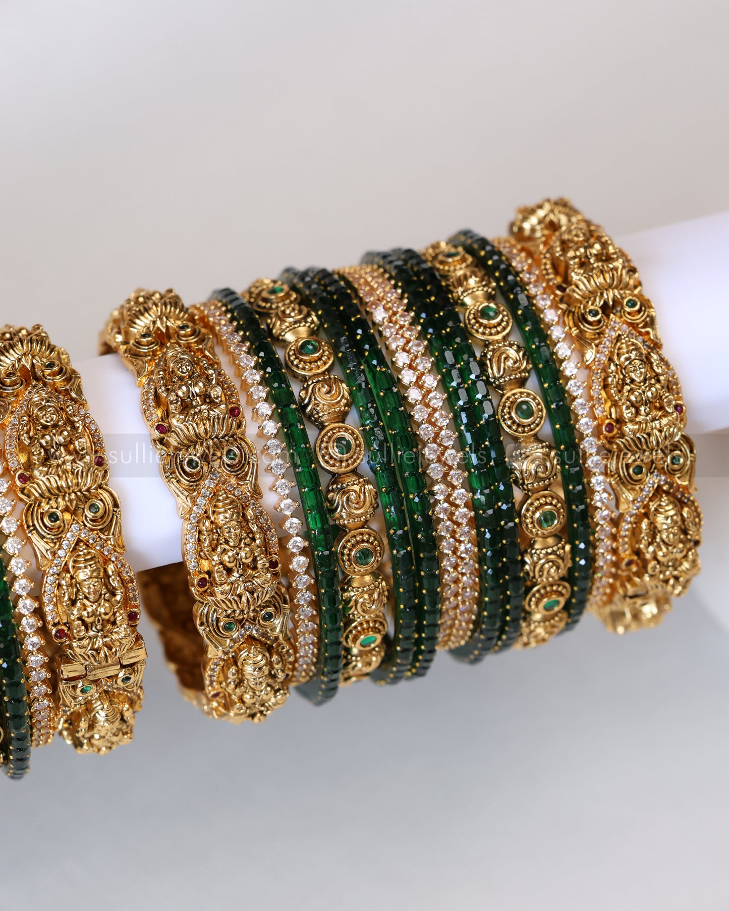 Premium Green Bridal Temple Bangle Combo - Set of 28 bangles