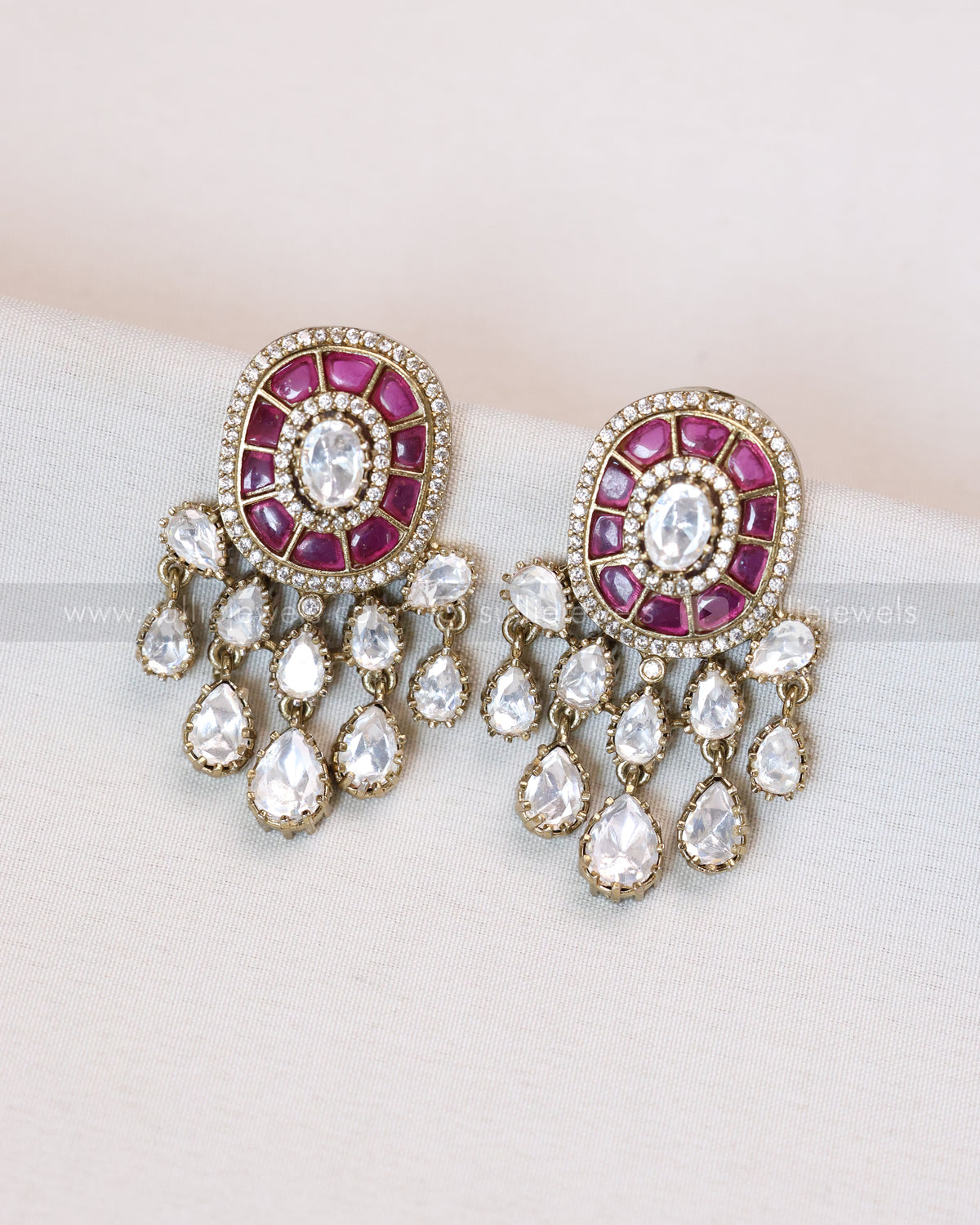 Victorian Premium Polki Earring - Ruby