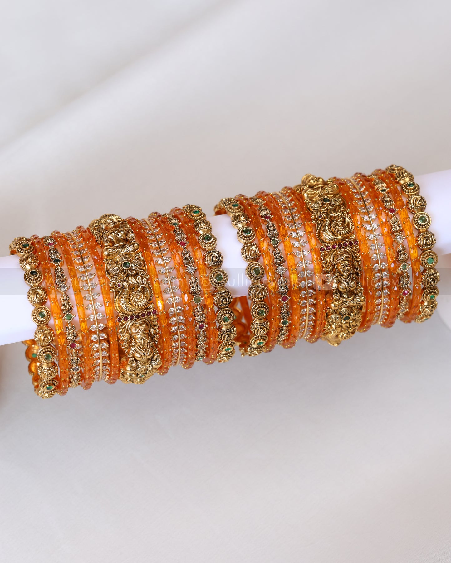Premium Orange Bridal Temple Bangle Combo - Set of 26 bangles