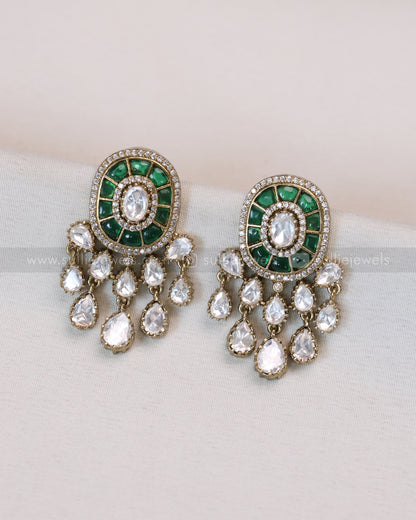 Victorian Premium Polki Earring - Emerald