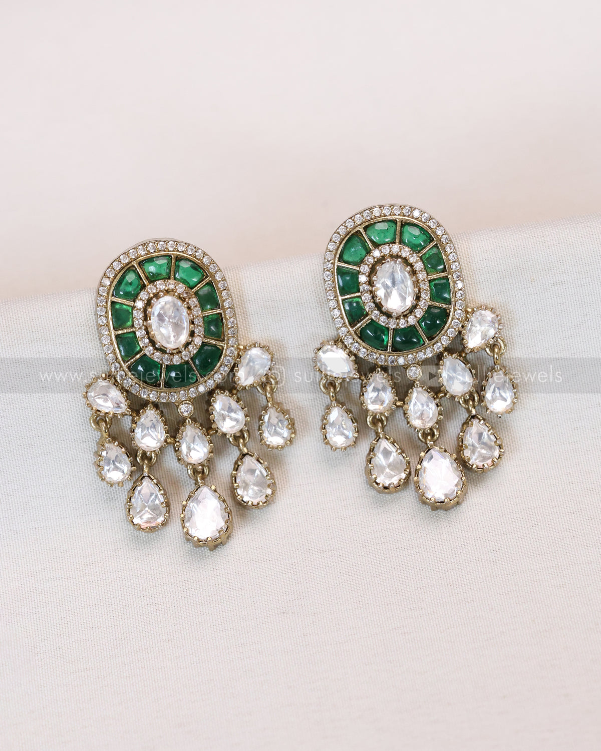 Victorian Premium Polki Earring - Emerald