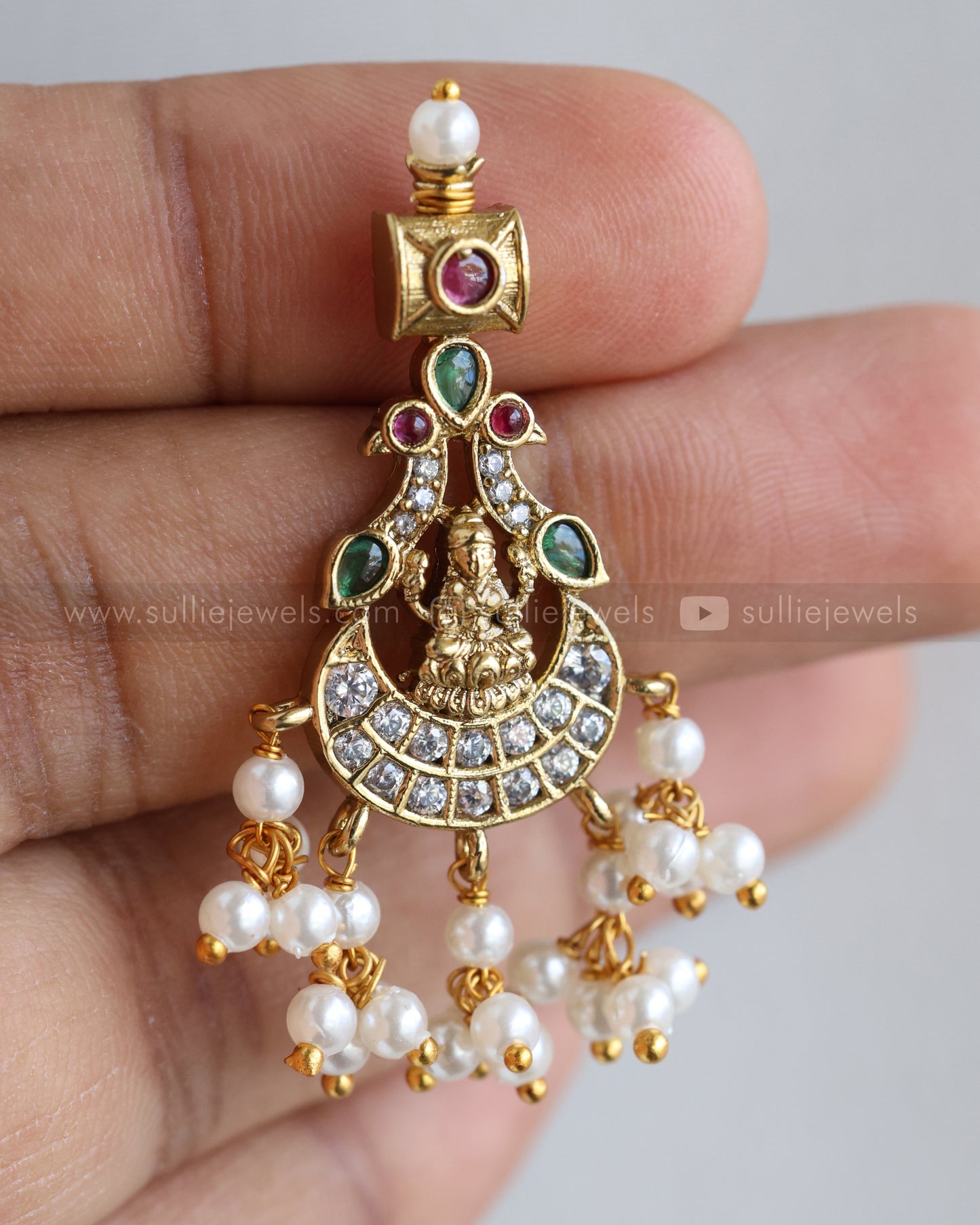 3552 - Lakshmi Pearl & White Stone Guttapusalu Necklace with Earrings