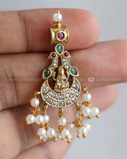 3552 - Lakshmi Pearl & White Stone Guttapusalu Necklace with Earrings