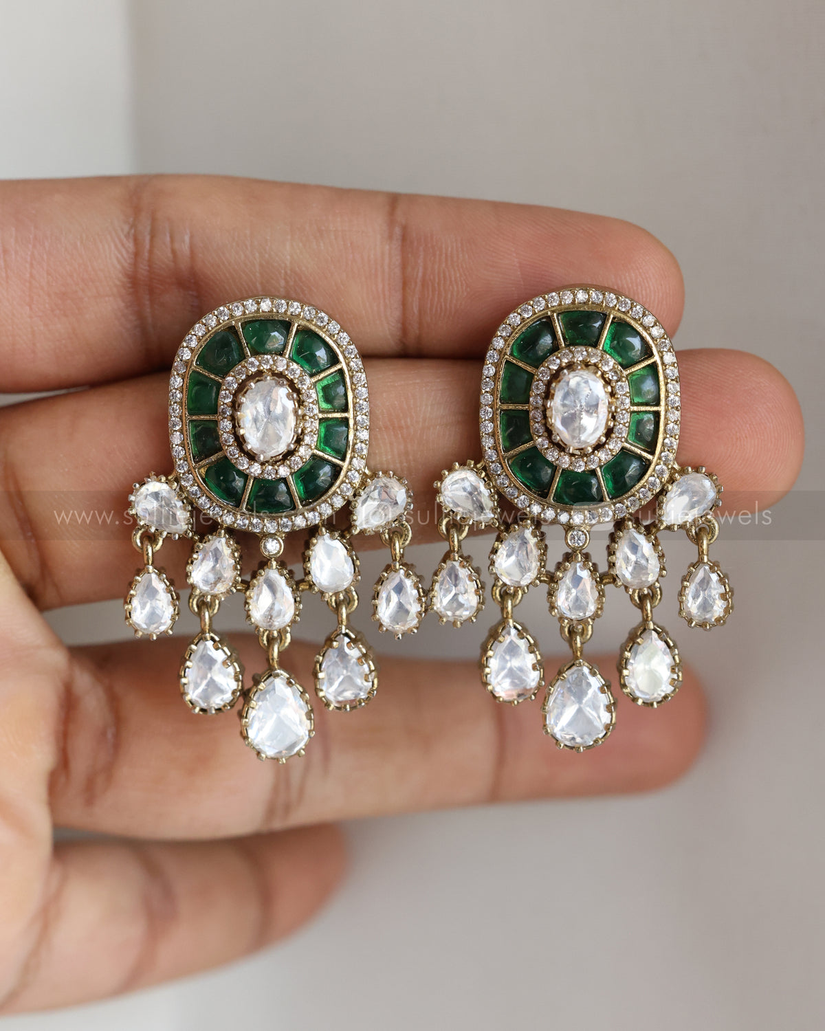 Victorian Premium Polki Earring - Emerald