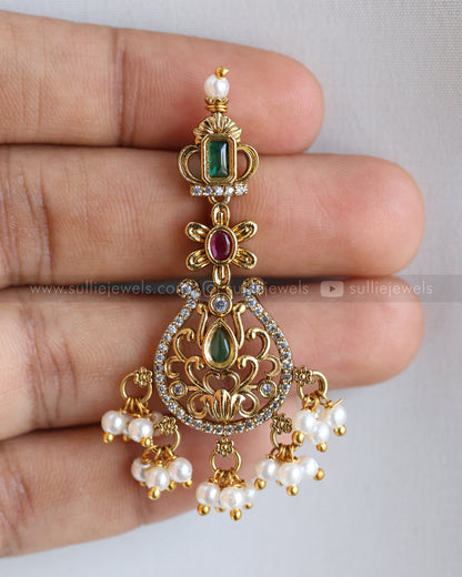 3553 - No Idol AD Raindrop Pendant Guttapusalu Hanging Necklace with Earring