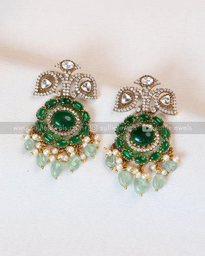 Emerald Premium Victorian Double Layer Necklace with Earring - Mint Beads