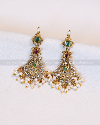 3553 - No Idol AD Raindrop Pendant Guttapusalu Hanging Necklace with Earring