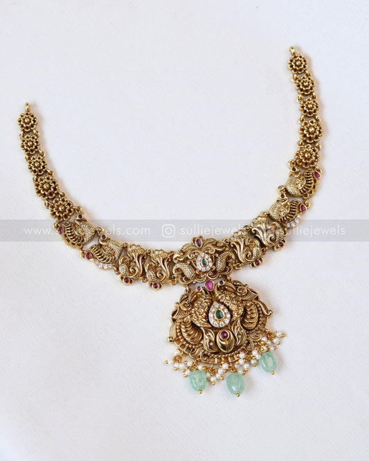 Premium Peacock ( No Idol ) Necklace with Earring - Mint Beads