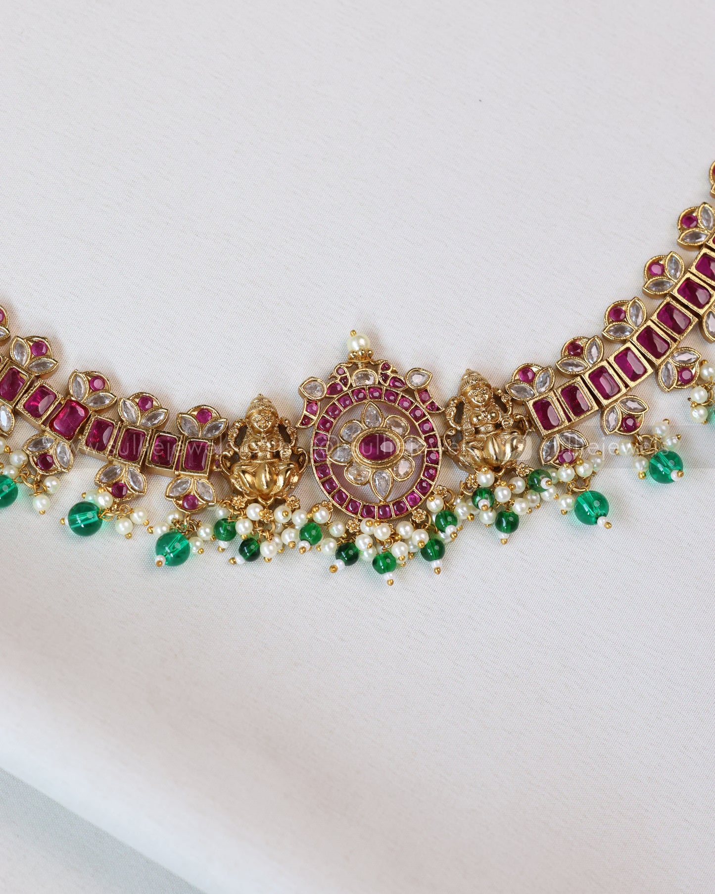 H193 - Lakshmi Ruby Kemp Mint Green Beads Hipchain