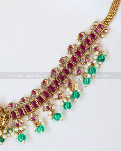 H193 - Lakshmi Ruby Kemp Mint Green Beads Hipchain