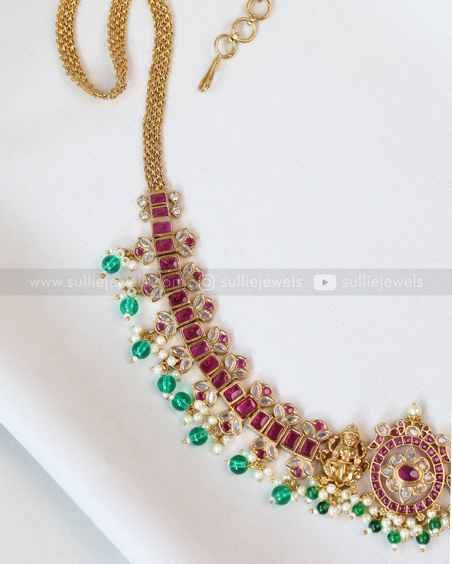 H193 - Lakshmi Ruby Kemp Mint Green Beads Hipchain
