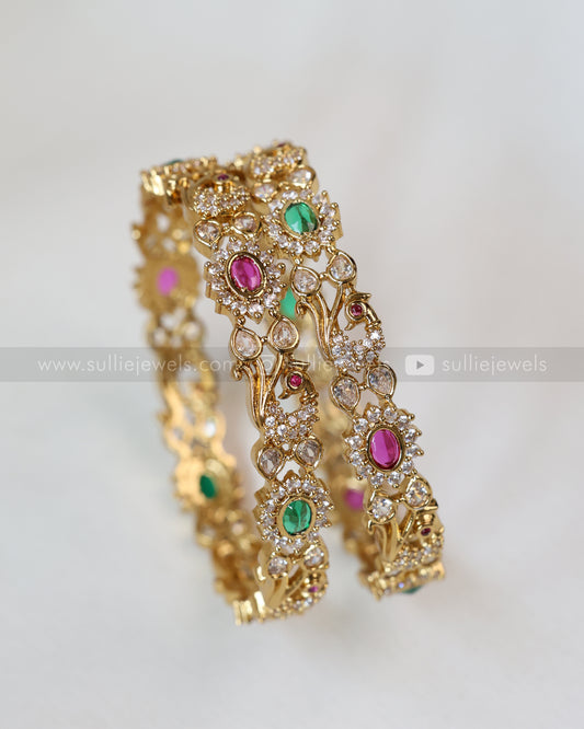9073 - Multicolour Gold Stone Bangle - Set of 2