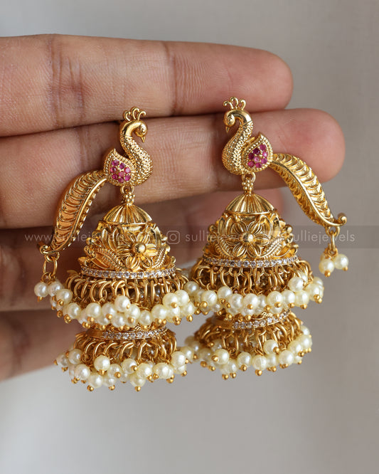 Premium AD & Pearl Peacock Earring