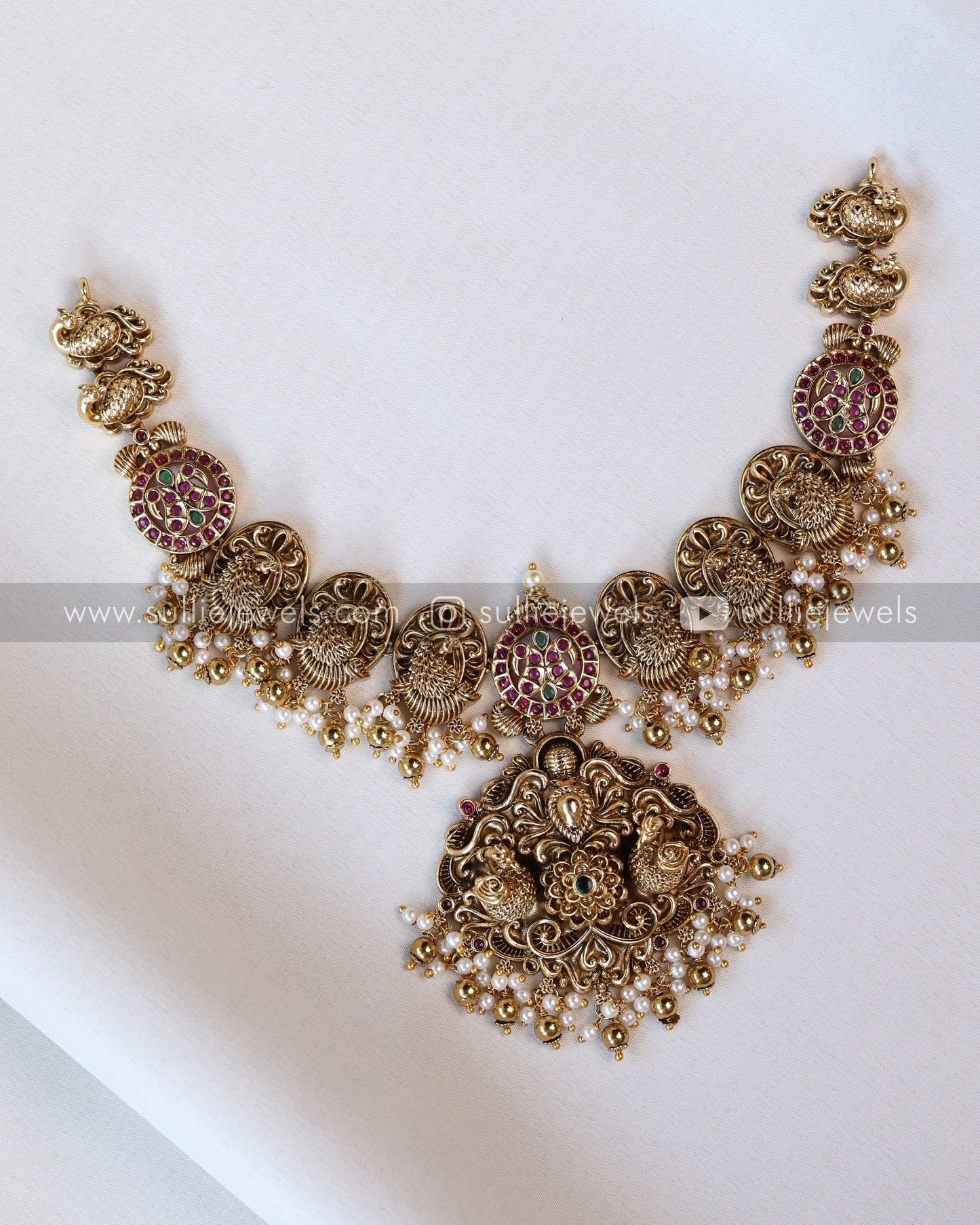 3559 - Peacock Gold Ruby Kemp Necklace with Jhumka