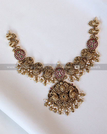 3559 - Peacock Gold Ruby Kemp Necklace with Jhumka