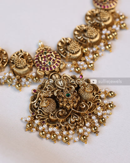 3559 - Peacock Gold Ruby Kemp Necklace with Jhumka