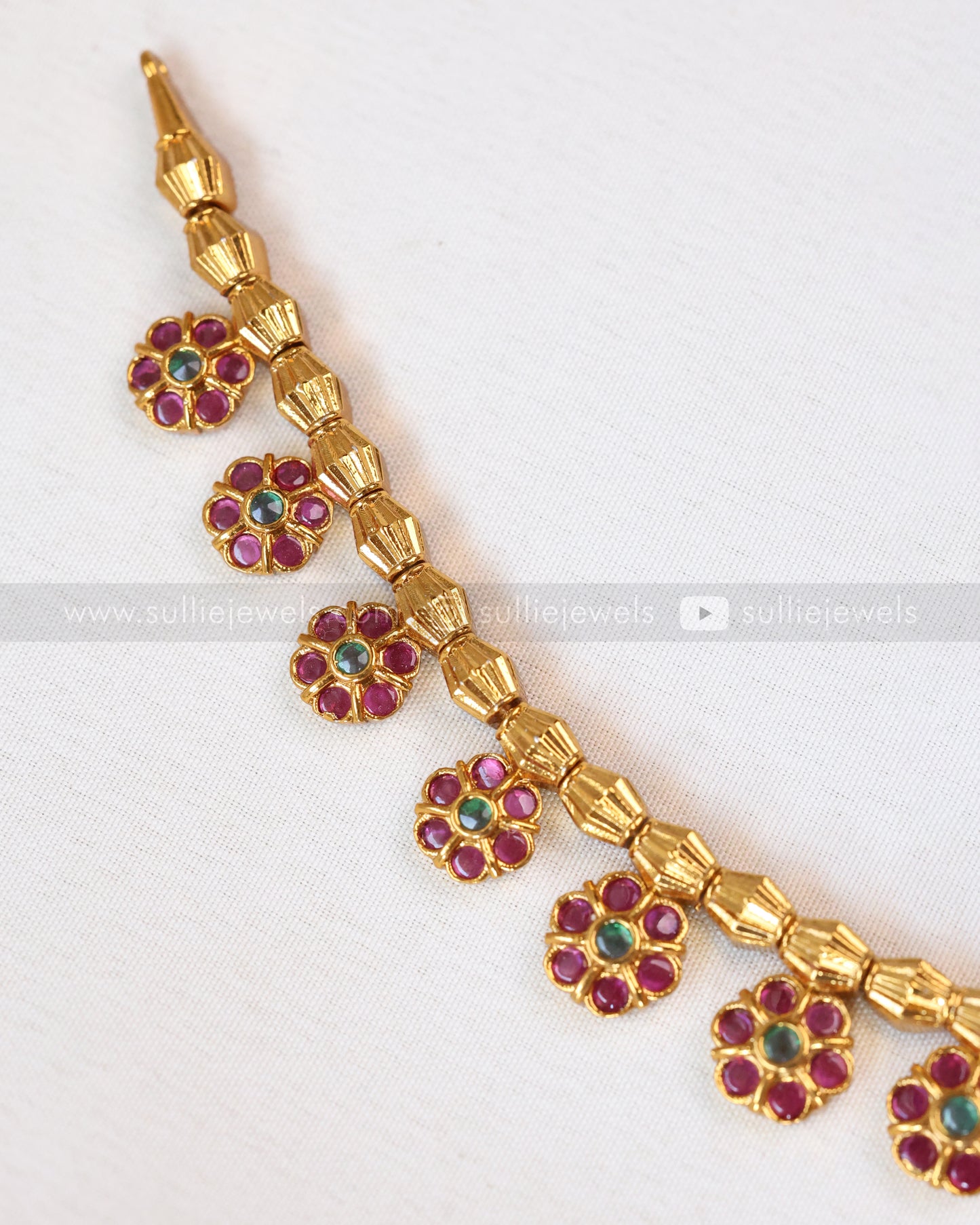 Floral AD Stone & Gold Tube Bead Attigai Layered Combo