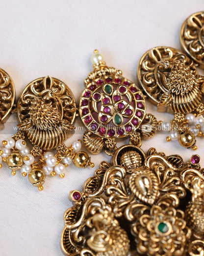 3559 - Peacock Gold Ruby Kemp Necklace with Jhumka