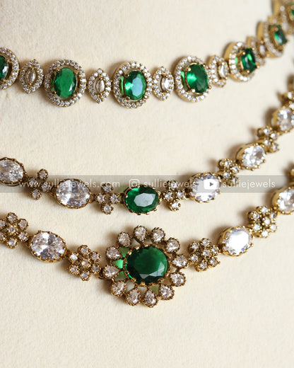 Emerald Green Stone Premium Layered Combo with Earrings