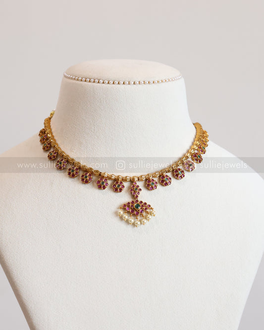 3645 - Floral Stone Tube Beads Necklace with Earring