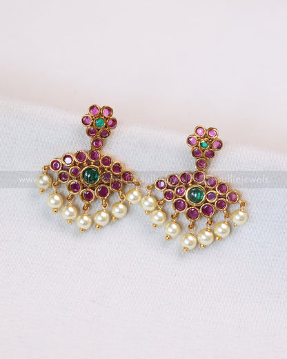 Floral AD Stone & Gold Tube Bead Attigai Layered Combo