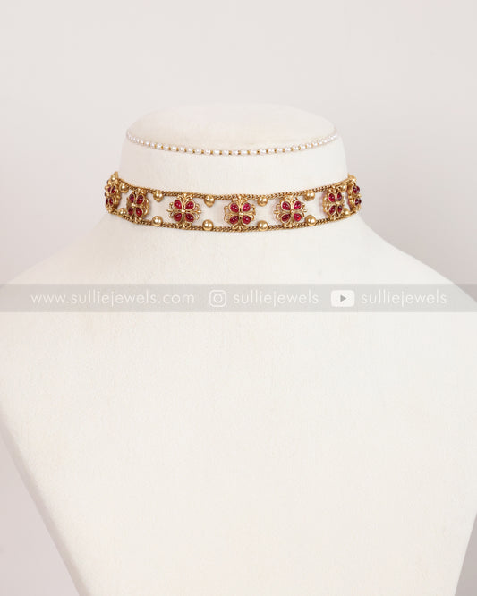 2144 - Sullie Basic Ruby Flower Choker with Stud
