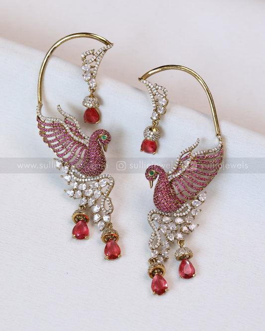 E1182 - Premium Ruby Victorian Swan Ear Cuff