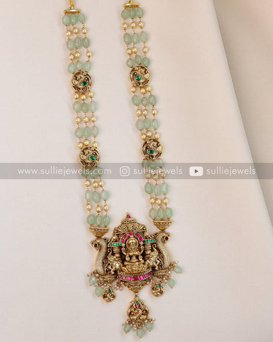 Lakshmi Kemp Premium Mint Beads Long Chain / Haaram with Jhumka