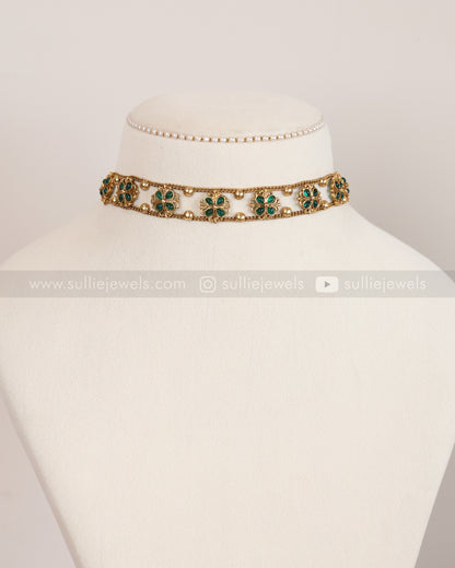 2145 - Sullie Basic Green Flower Choker with Stud