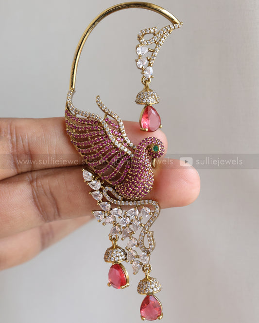E1182 - Premium Ruby Victorian Swan Ear Cuff