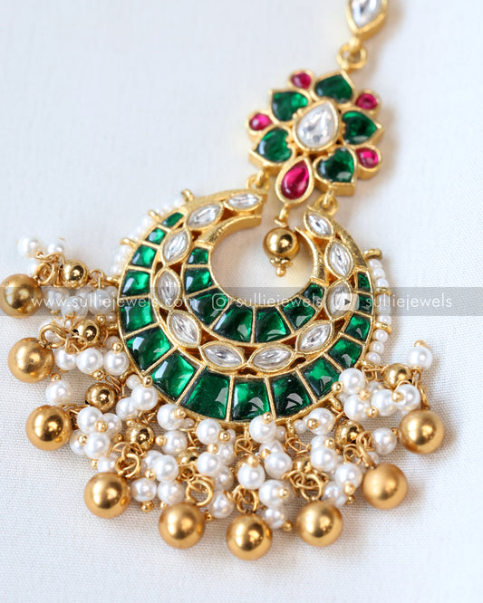 Premium Green Kemp Chandbali Tikka