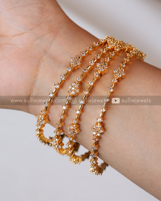 Floral White Stone Bangle - Set of 4