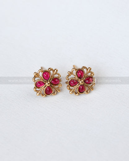 2144 - Sullie Basic Ruby Flower Choker with Stud