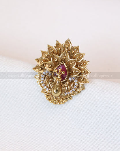 R28 - Ruby 3D Peacock Adjustable Ring