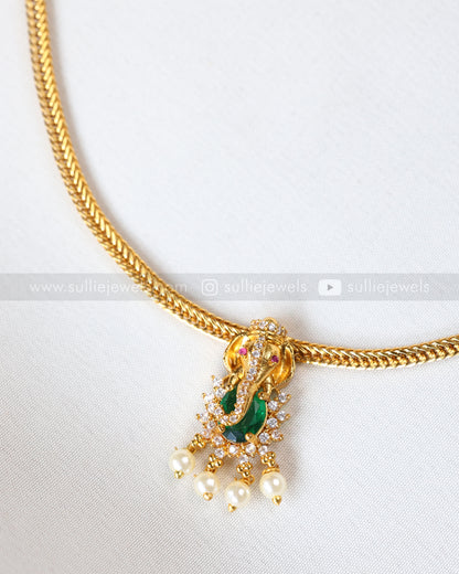 2141 - Ganesh Green Stone Minimal Choker with Stud