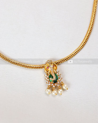 2141 - Ganesh Green Stone Minimal Choker with Stud