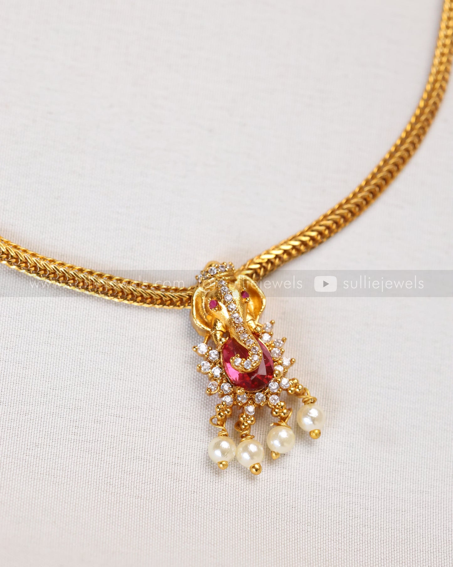 2140 - Ganesh Pink Stone Minimal Choker with Stud